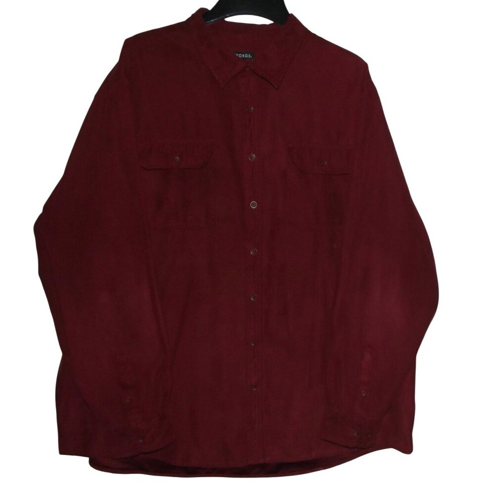 George Shirt Mens Size 2XL (50-52) Sueded Burgundy Button Down pocket flaps